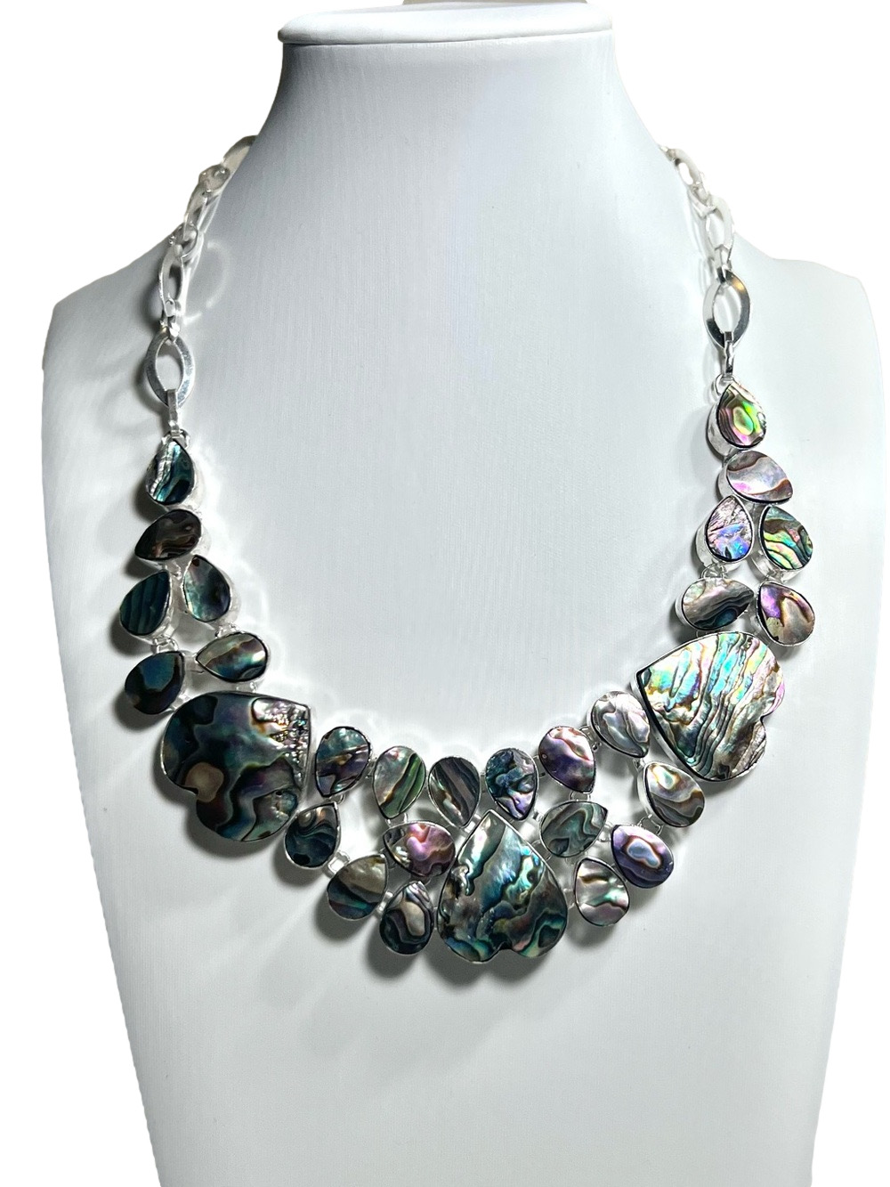 Abalone Shells Heart 925 Overlay Large Necklace
